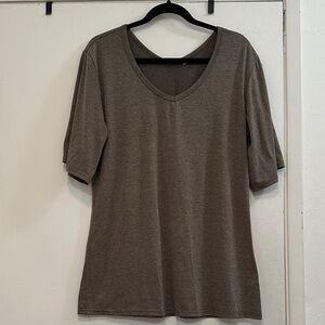 V-neck Short Sleeve Women's Top in Olive Brown/Green